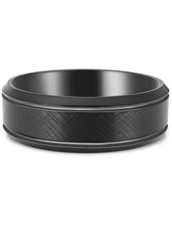 MACY'S Men's Textured Bevel Edge Band in Black Ion-Plated Tantalum