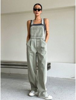 Patched Pocket Denim Overalls Without Tank Top