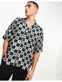 Viggo checkerboard print shirt in green and pink