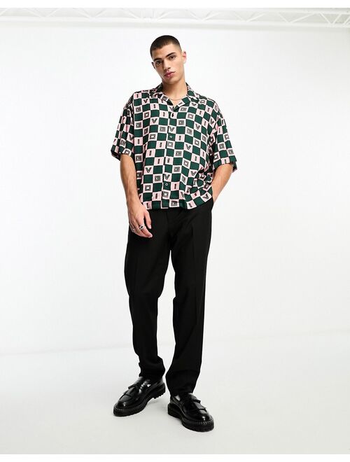 Viggo checkerboard print shirt in green and pink