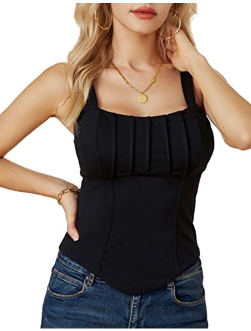 GRACE KARIN Bustier Corset Top for Women Sexy Slim Cami Tank Top Black White Summer Sleeveless Party