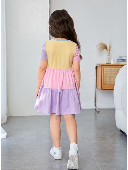 SHEIN Kids EVRYDAY Toddler Girls Colorblock Ruffle Hem Smock Dress