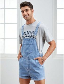 Men Patched Pocket Denim Overall Romper Without Tee