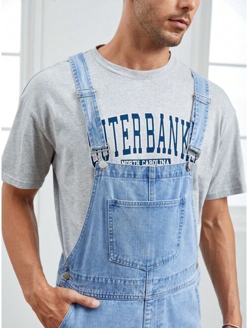 SHEIN Men Patched Pocket Denim Overall Romper Without Tee