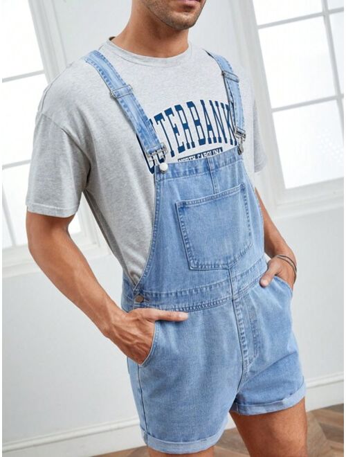 SHEIN Men Patched Pocket Denim Overall Romper Without Tee
