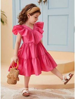 Kids SUNSHNE Toddler Girls Ruffle Trim Ruffle Hem Solid Dress