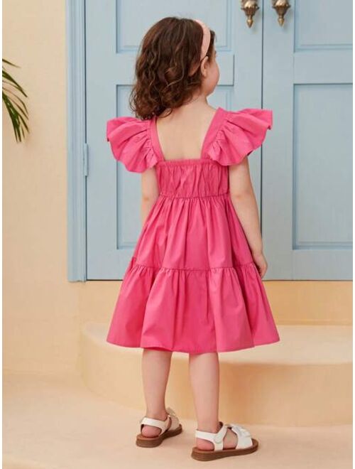 SHEIN Kids SUNSHNE Toddler Girls Ruffle Trim Ruffle Hem Solid Dress