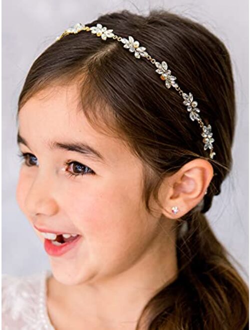 SWEETV Flower Girl Hair Accessories for Wedding Headband Girls Headpiece Princess Crystal Hair Pieces for Birthday Party, First Communion