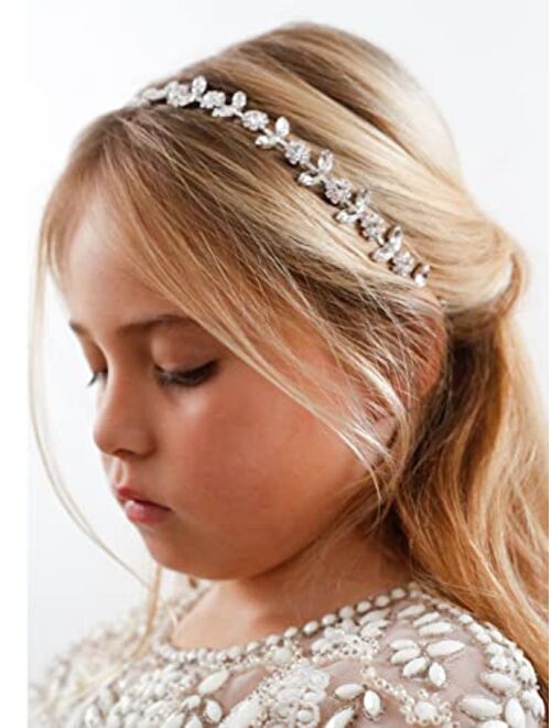 SWEETV Silver Flower Girl Headpiece for Wedding Crystal Baby Girl Headband Flower Crown Communion Hair Accessories for Birthday, Photography