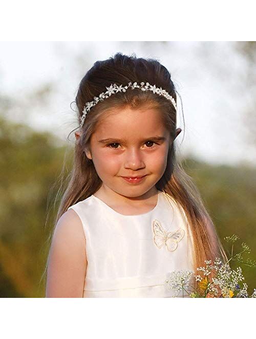 SWEETV Gold Flower Girl Headpiece for Wedding Crystal Floral Girls Headband Princess Hair Accessories for Birthday Party, Photography