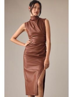 By Anthropologie The Maya Ruched Cowl-Neck Dress: Faux Leather Edition