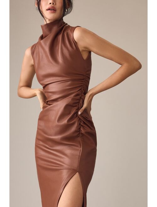 By Anthropologie The Maya Ruched Cowl-Neck Dress: Faux Leather Edition