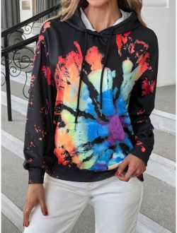 LUNE Tie Dye Drop Shoulder Drawstring Hoodie