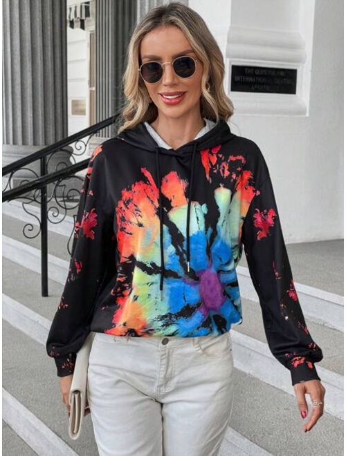 SHEIN LUNE Tie Dye Drop Shoulder Drawstring Hoodie