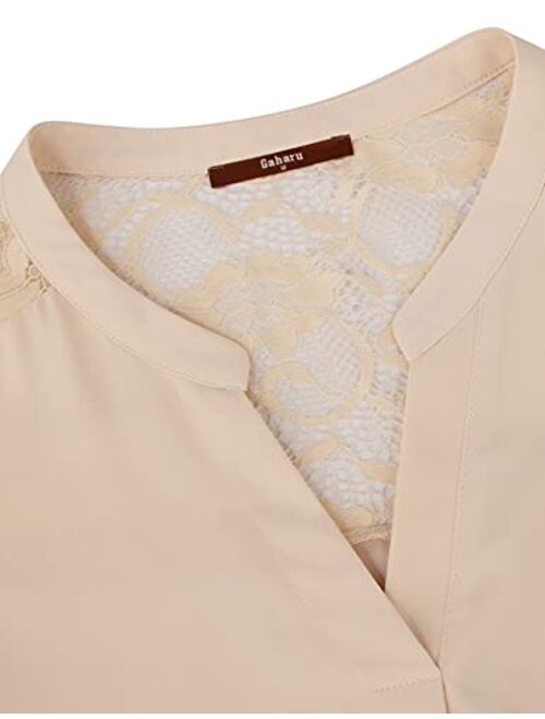 Gaharu Women's Notch V Neck Short Sleeve Chiffon Shirts Casual Lace Blouse Top