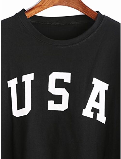 SweatyRocks Women's Letter Print Crop Tops Summer Short Sleeve T-Shirt