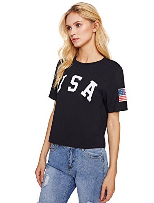 SweatyRocks Women's Letter Print Crop Tops Summer Short Sleeve T-Shirt