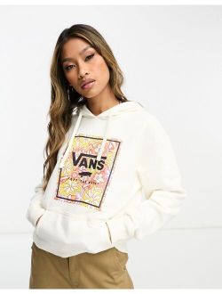 Resort floral logo print box hoodie in off-white