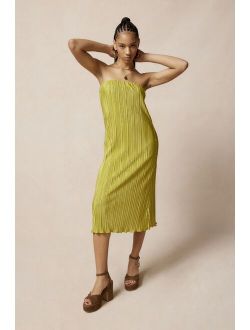 UO Brittany Plisse Textured Strapless Midi Dress