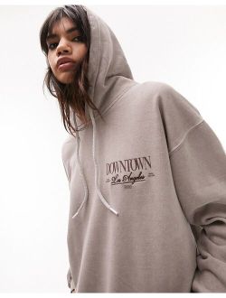 graphic vintage wash downtown hoodie in gray