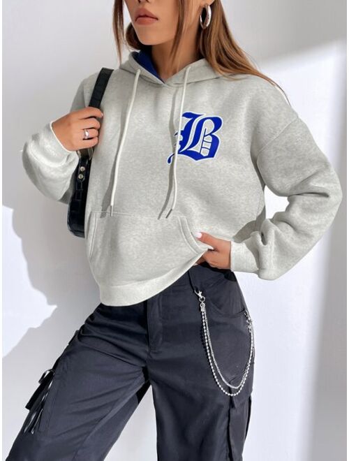 SHEIN EZwear Letter Graphic Drop Shoulder Drawstring Crop Hoodie