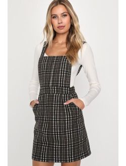 Plaid to be Yours Taupe Plaid Pinafore Mini Dress