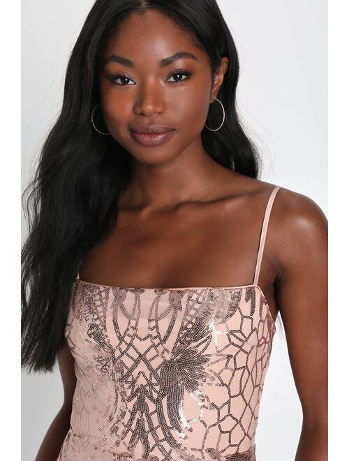 Lulus Sparkling Magic Rose Gold Sequin Lace-Up Homecoming Mini Dress
