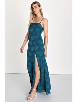 Lovely Affair Teal Blue Floral Burnout Sleeveless Maxi Dress