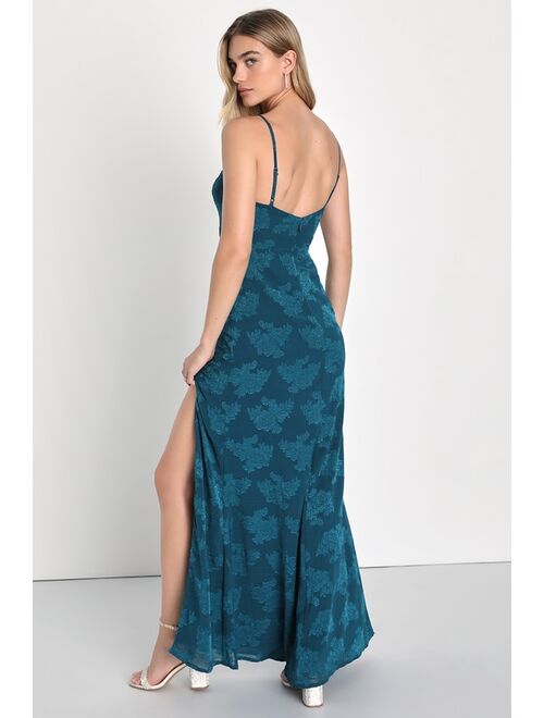 Lulus Lovely Affair Teal Blue Floral Burnout Sleeveless Maxi Dress