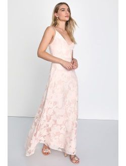 Celebrative Mood Blush Pink Floral A-Line Maxi Dress