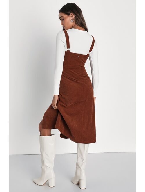 Lulus Certainly the Sweetest Brown Corduroy Button-Front Midi Dress