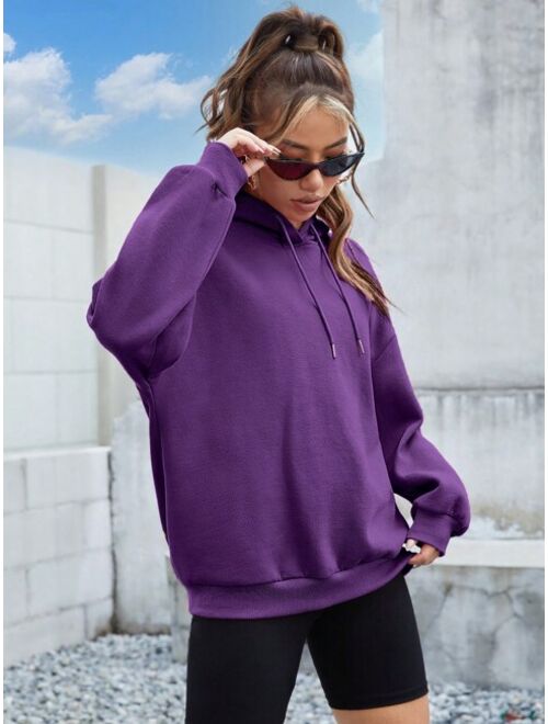 SHEIN EZwear Slogan Graphic Drop Shoulder Drawstring Thermal Hooded Sweatshirt