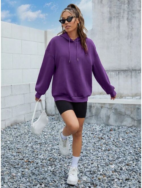 SHEIN EZwear Slogan Graphic Drop Shoulder Drawstring Thermal Hooded Sweatshirt