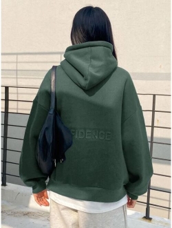Letter Graphic Drop Shoulder Drawstring Hoodie
