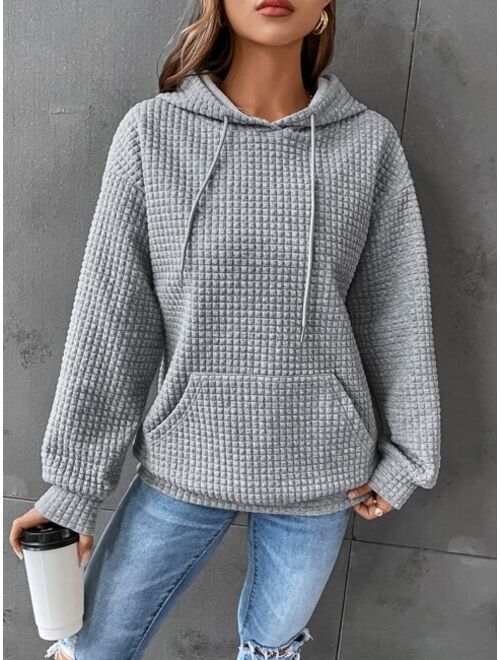 SHEIN EZwear Kangaroo Pocket Drop Shoulder Drawstring Hoodie