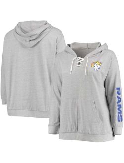 Fanatics Women's Plus Size Heathered Gray Los Angeles Rams Lace-Up Pullover Hoodie