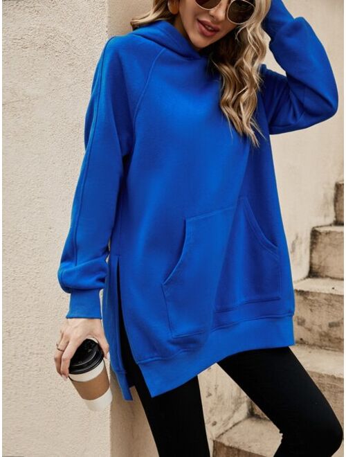 SHEIN LUNE Raglan Sleeve Split Hem Hoodie