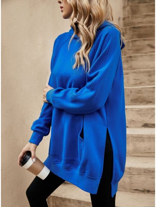 SHEIN LUNE Raglan Sleeve Split Hem Hoodie
