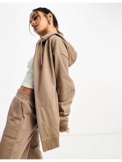 oversized zip through hoodie in neutral