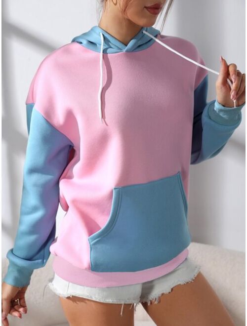 SHEIN Qutie Number Print Colorblock Hoodie
