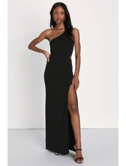 Idyllic Impression Black One-Shoulder Cutout Maxi Dress