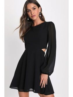 Garden Bliss Black Long Sleeve Cutout Homecoming Mini Dress