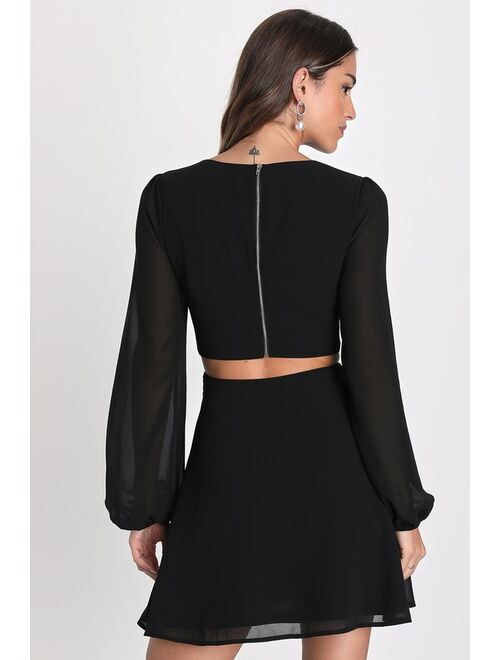 Lulus Garden Bliss Black Long Sleeve Cutout Homecoming Mini Dress