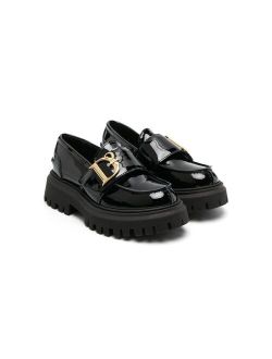 Kids logo-plaque leather loafers