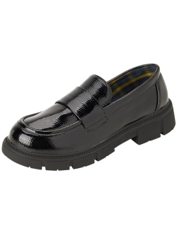 bebe Girls' Loafers - Patent Platform Chunky Loafers - School Uniform Shoes for Girls - Platform Dress Shoes (5-7 Big Kid)