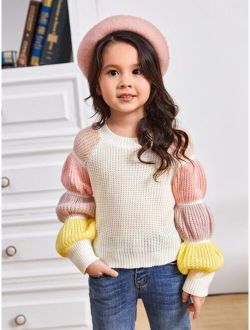 Kids FANZEY Toddler Girls Colorblock Gathered Sleeve Sweater