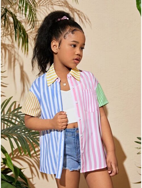 SHEIN Kids Cooltwn Girls Striped Print Shirt