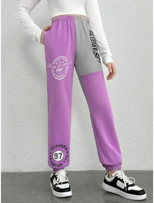 Shein Teen Girl Letter Graphic Colorblock Sweatpants