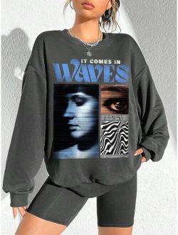 Coolane Figure Slogan Graphic Drop Shoulder Oversized Sweatshirt