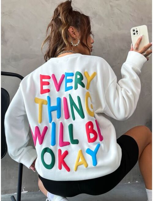 SHEIN EZwear Slogan Graphic Drop Shoulder Sweatshirt